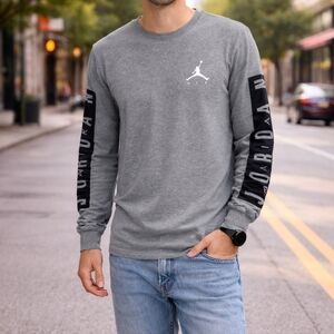 Jordan Jumpman Long Sleeve Shirt Heather Gray Black Logo Sleeve Size S